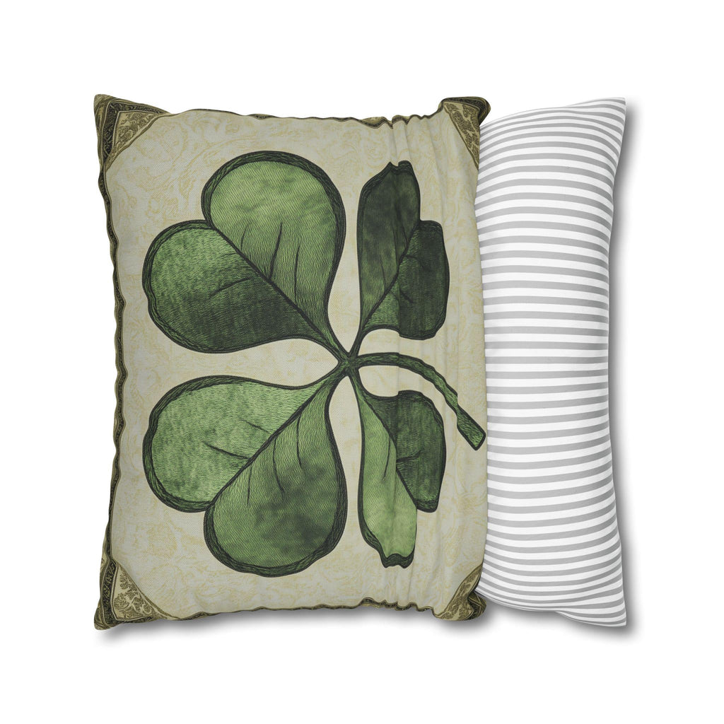 Vintage Style Four-Leaf Clover Pillowcase: St. Patrick's Day Victorian Shamrock Cushion Cover