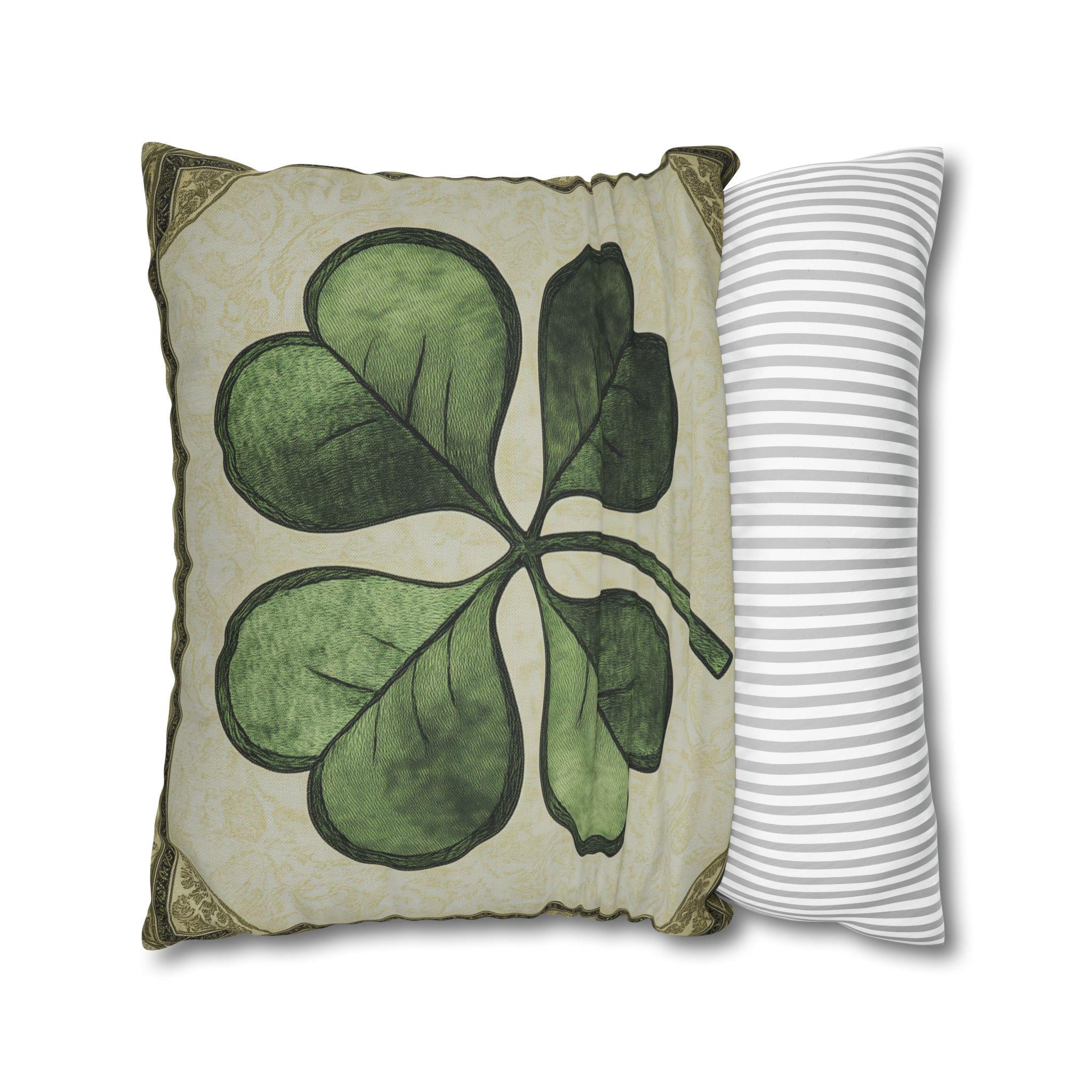 Vintage Style Four-Leaf Clover Pillowcase: St. Patrick's Day Victorian Shamrock Cushion Cover