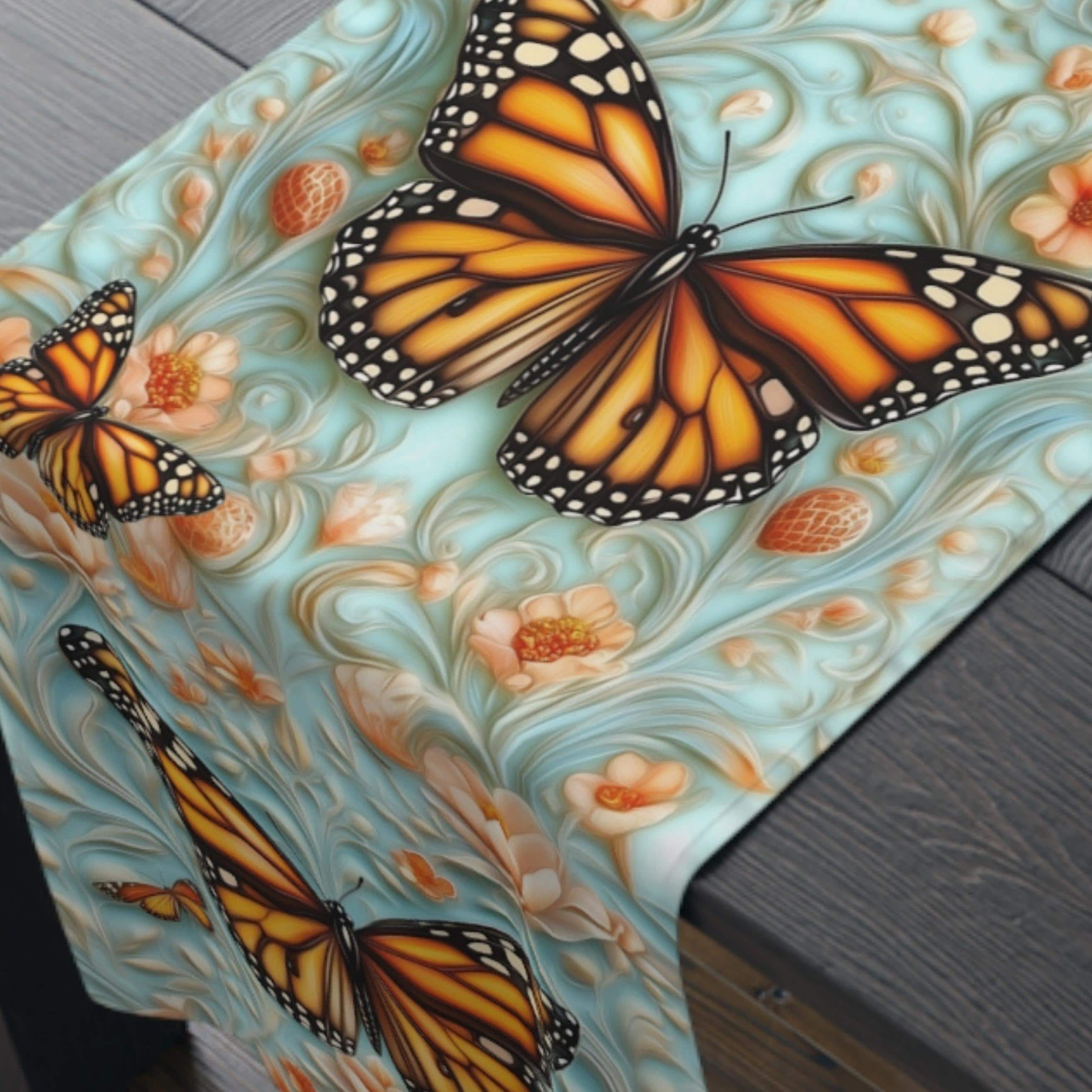 William Morris Table Runner: Vintage Style Monarch Butterfly Botanical