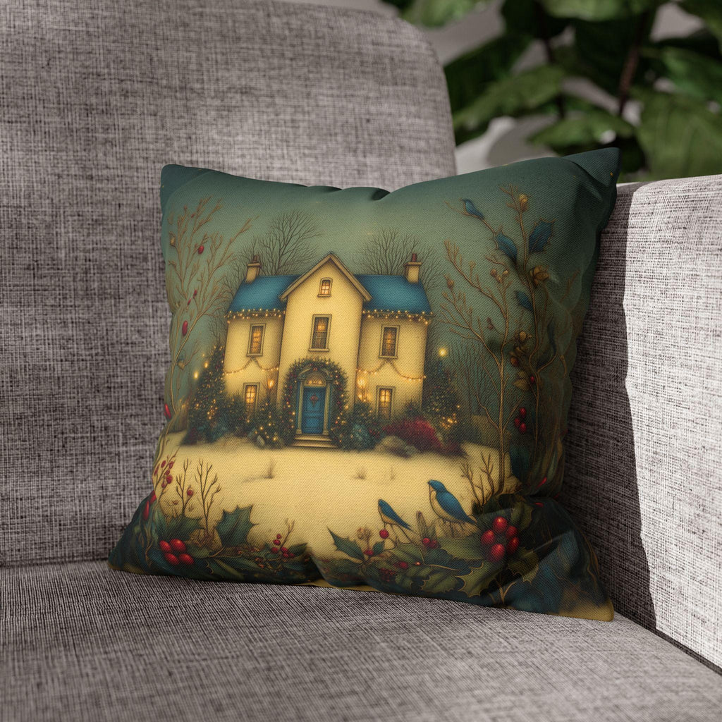 Country Farmhouse Christmas Pillow Cover: Colorful Home for the Holidays Nostalgic Design in Blue