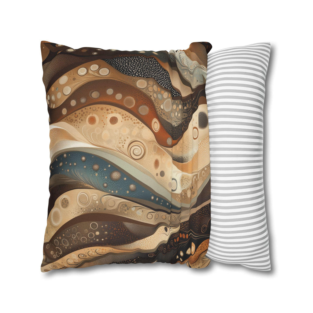 Abstract Wave Design Pillowcase, Brown Beige Cream Caramel Teal,  Home Decor Accent, Sofa Pillow