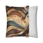 Abstract Wave Design Pillowcase, Brown Beige Cream Caramel Teal,  Home Decor Accent, Sofa Pillow