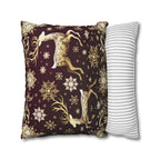 Golden Reindeer Snowflake Decorative Throw Pillow Cover: Festive Elegance Designer Square Pillowcase