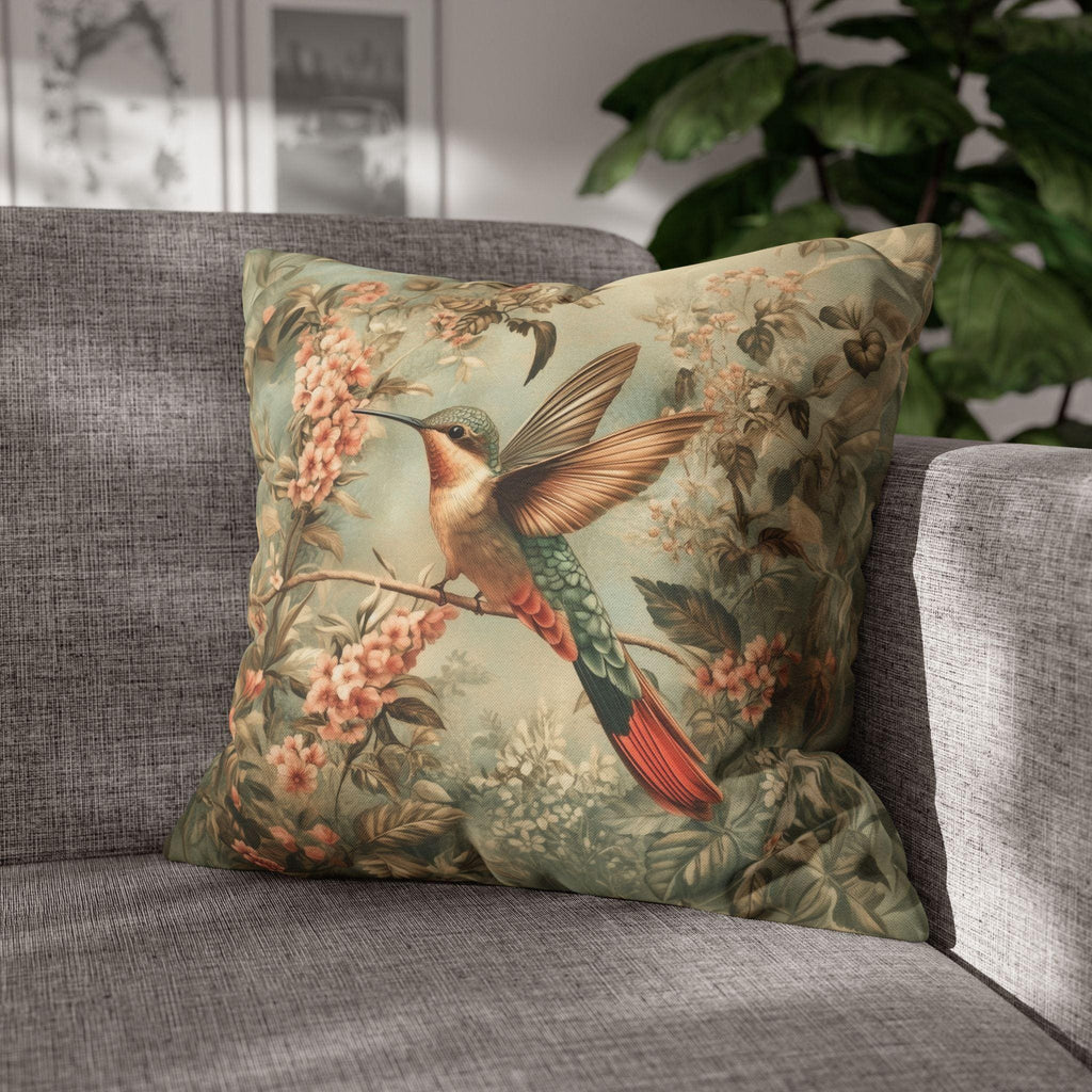 William Morris Botanical Pillow Cover: Sage Blush Teal Hummingbird Arts & Crafts Accent