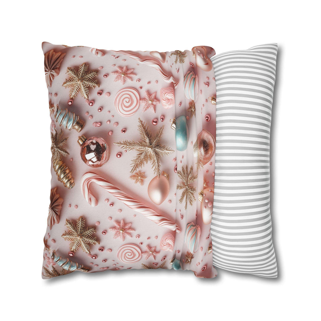 Candycore Throw Pillow Cover, Pastel Pink, Minty Blue Whimsical Christmas Holiday Decor