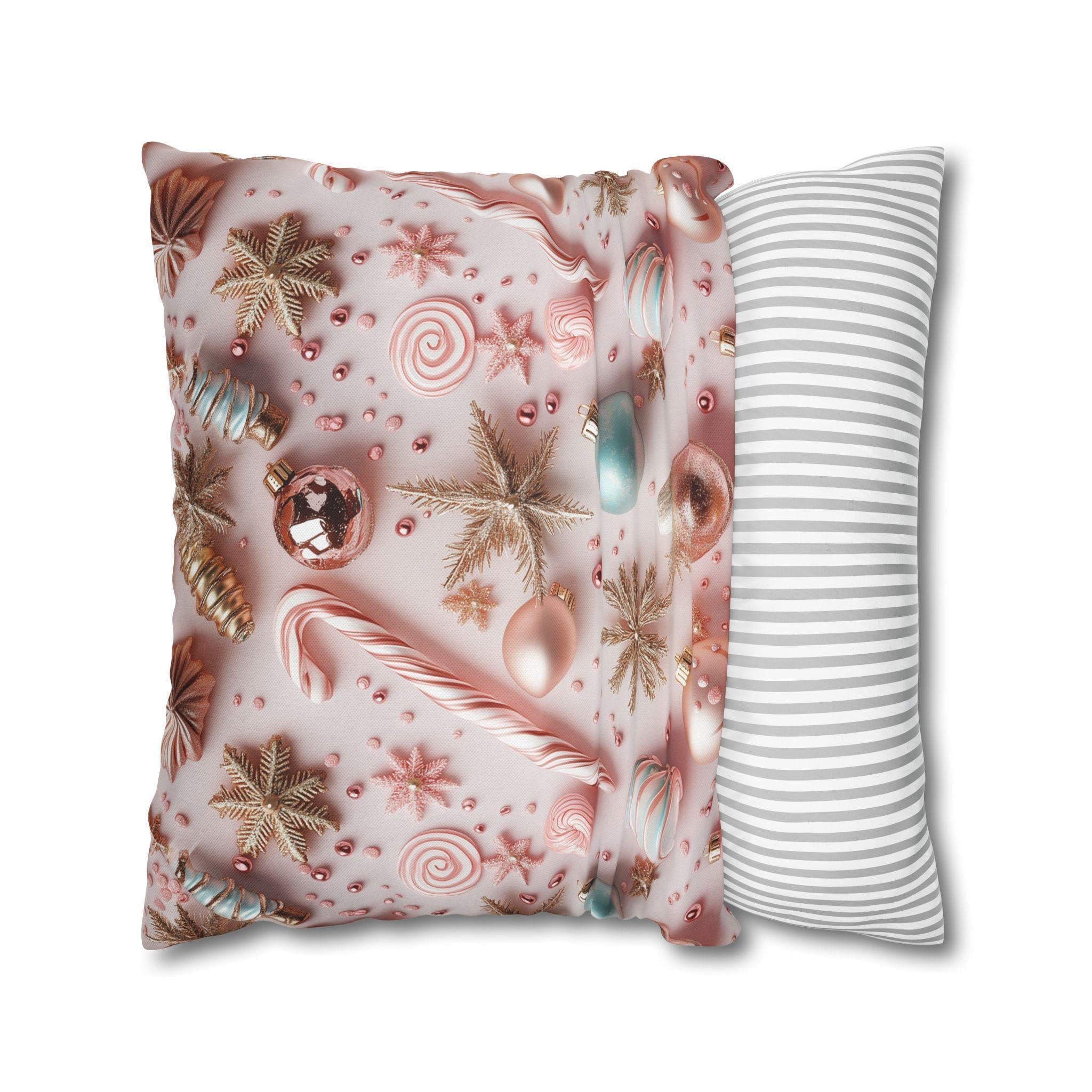 Candycore Throw Pillow Cover, Pastel Pink, Minty Blue Whimsical Christmas Holiday Decor