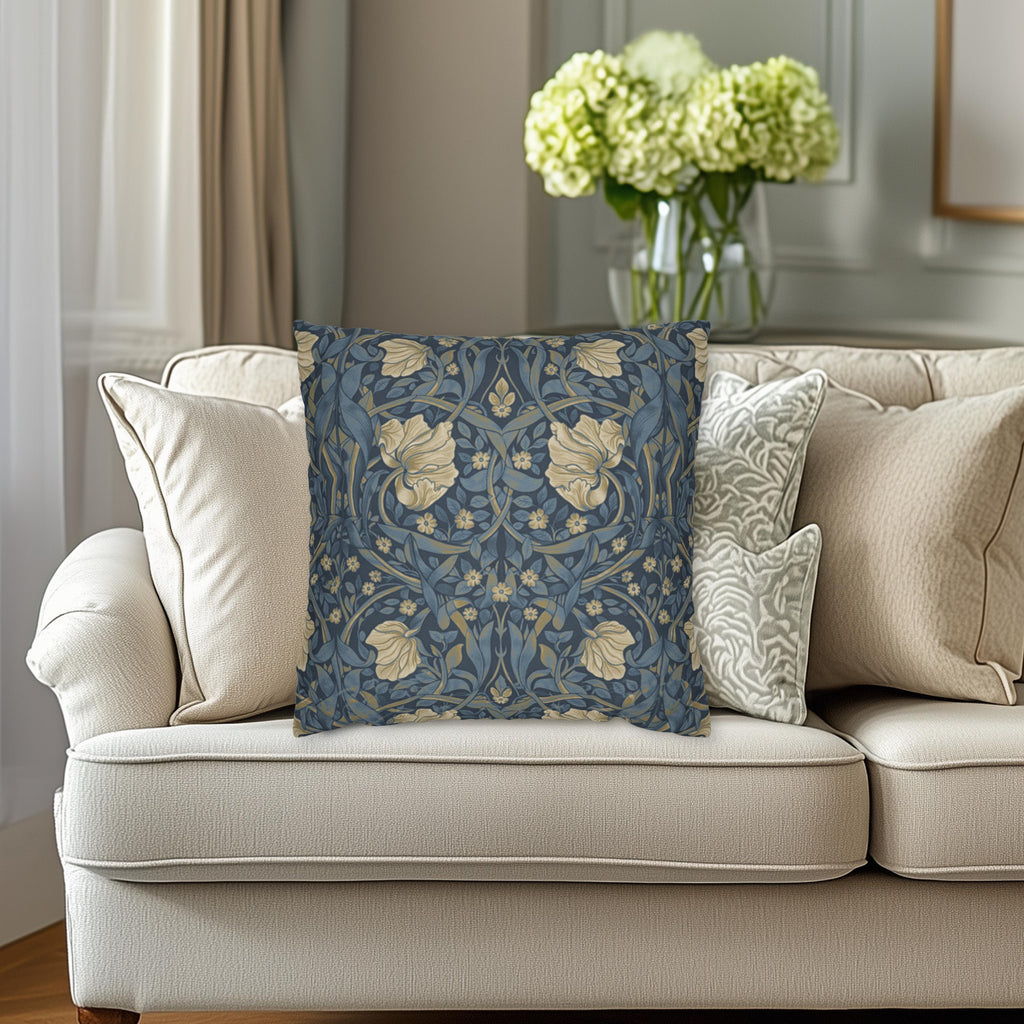 William Morris Pillow Cover: Charcoal Blue Ivory Vintage Pimpernel Reconstructed