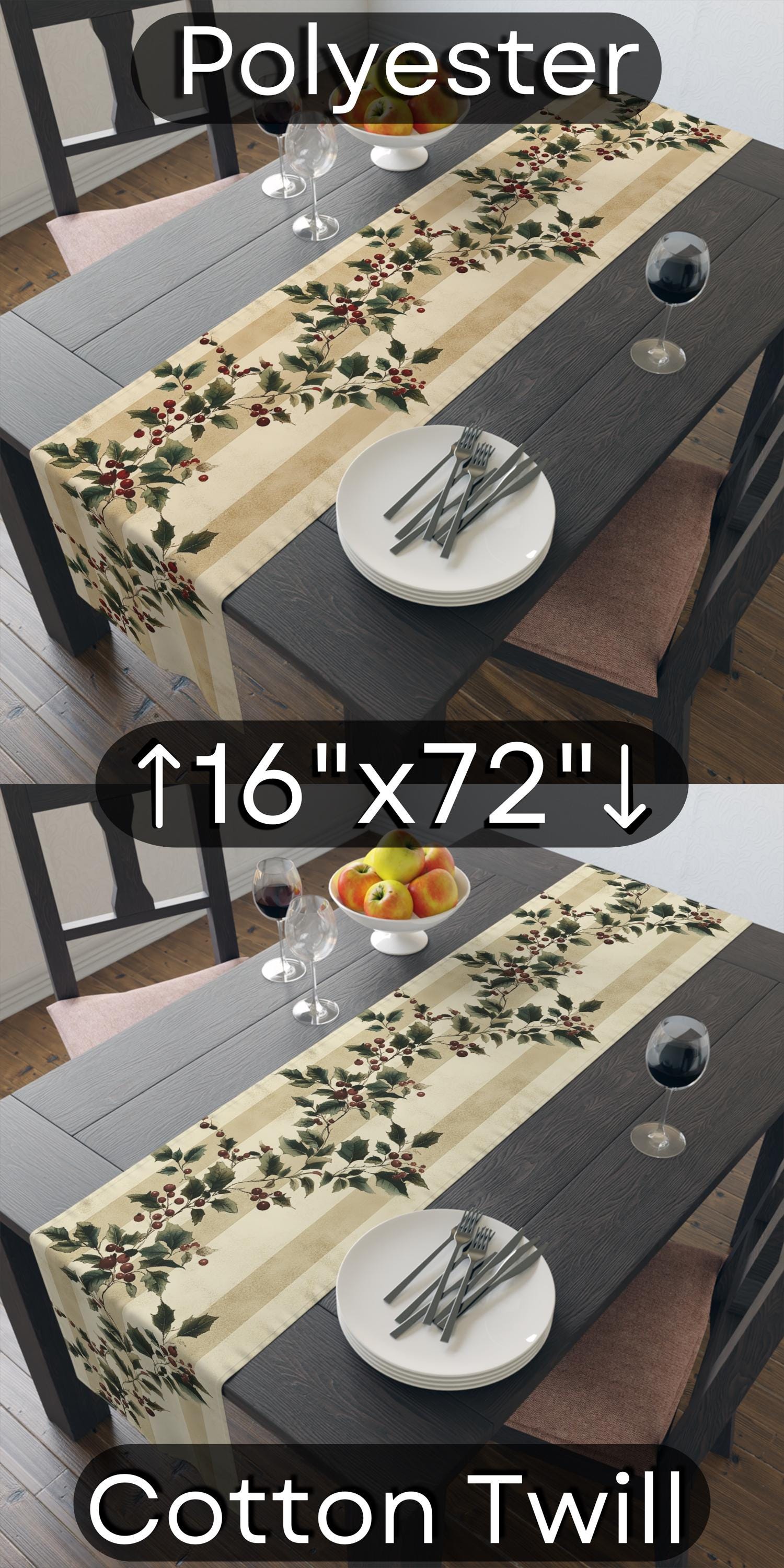 Vintage Style Holly Stripe Table Runner: Classic Christmas Botanical Holiday Decor