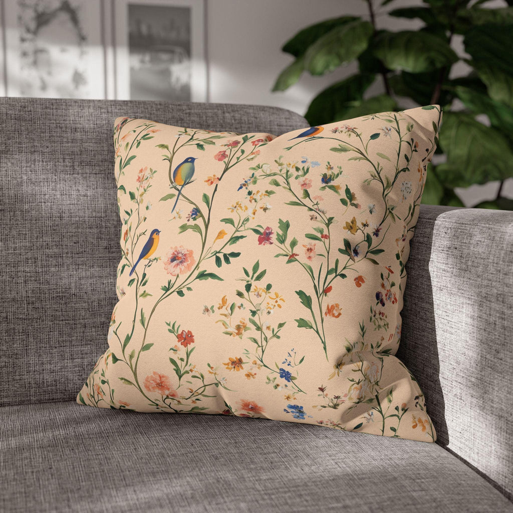Chinoiserie Bird Pillow Cover: Vintage Style Peach Floral Cushion