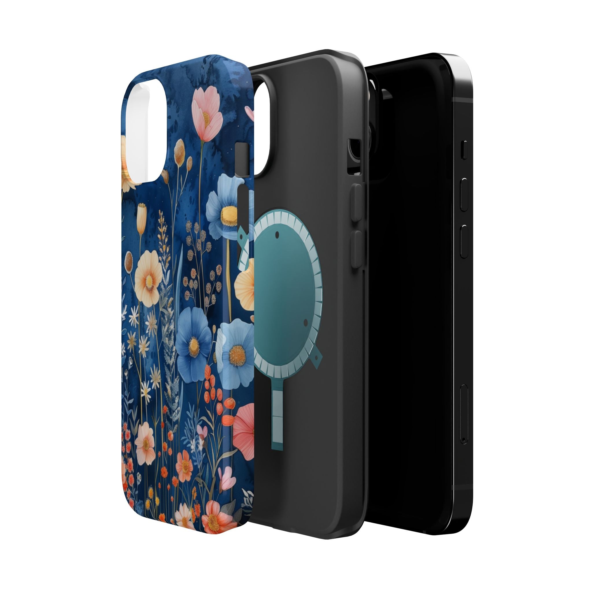 Blue Wildflower MagSafe iPhone Case: Dreamy Floral Design 14 15 16 Pro Plus Max