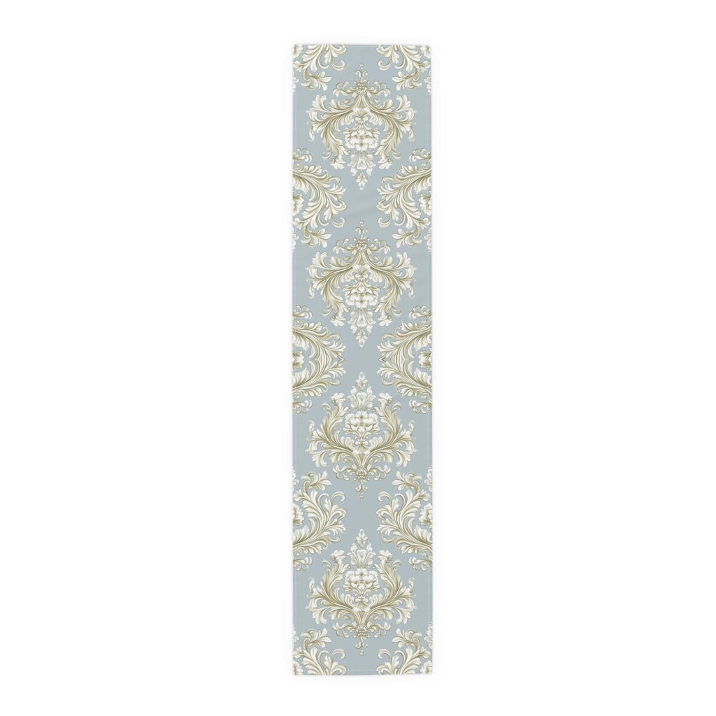 Baroque Floral Table Runner, Champagne Gold, Powder Blue