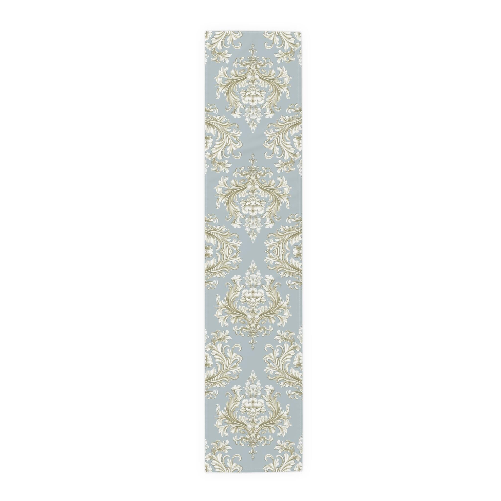 Baroque Floral Table Runner, Champagne Gold, Powder Blue