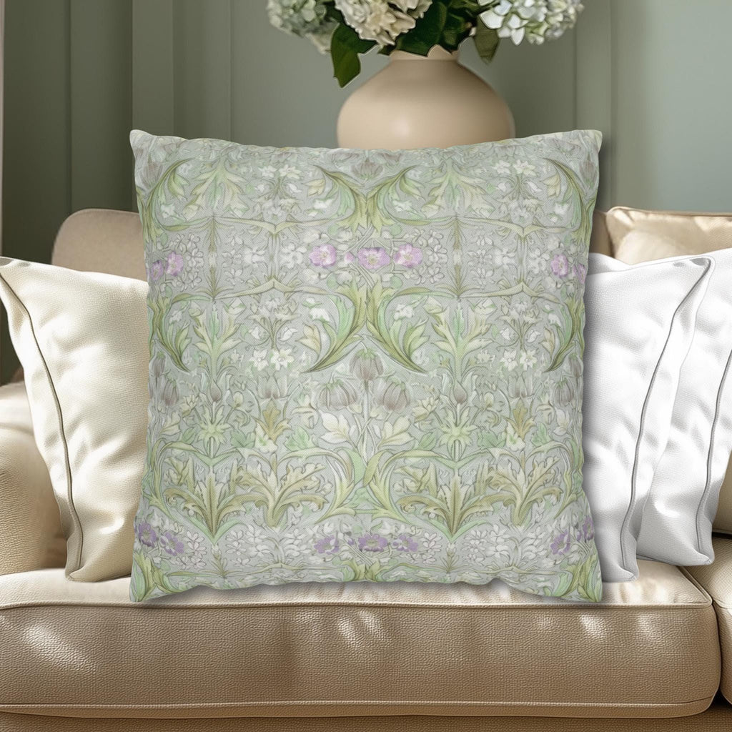 William Morris inspired Throw Pillow Cover: Soft Sage Botanical with Muted Lavender