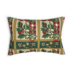 Gingham & Holly Christmas Lumbar Pillow:  Classic Vintage Holiday Style with Stripes