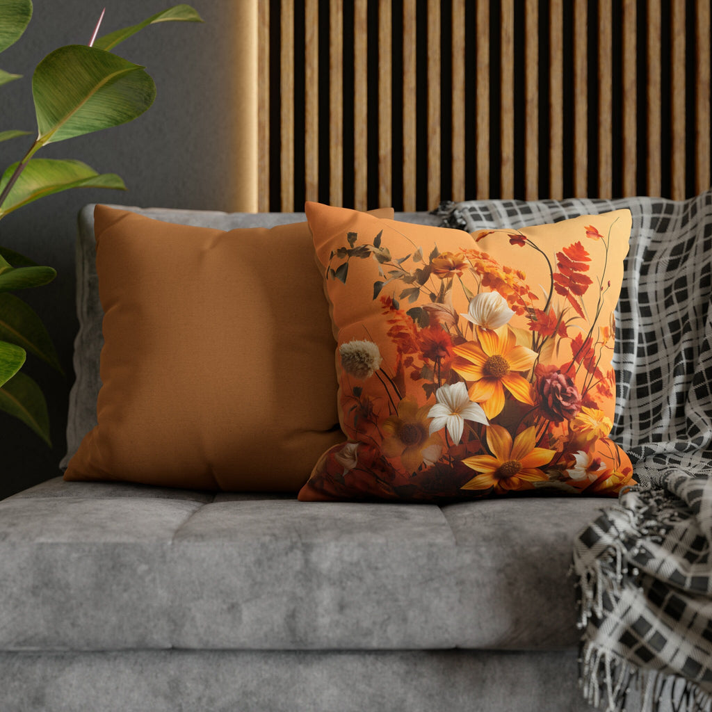 Light Pumpkin Orange Fall-Themed Wildflower Decorative Throw Pillow Cover