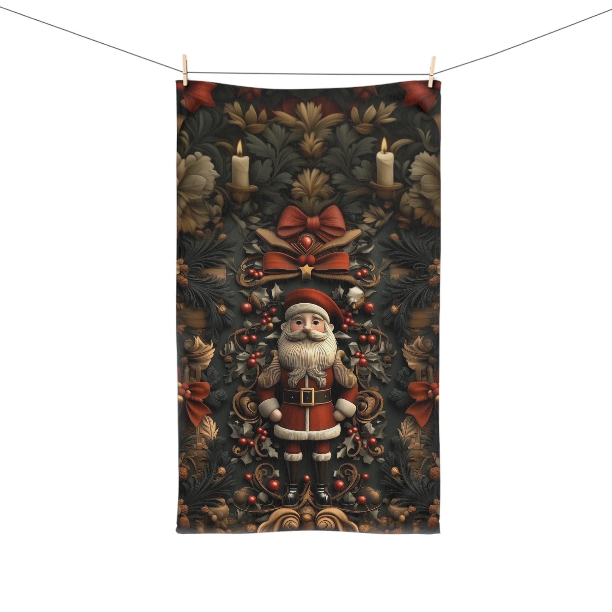 William Morris Inspired Christmas Tea Towel: Nostalgia Santa Claus