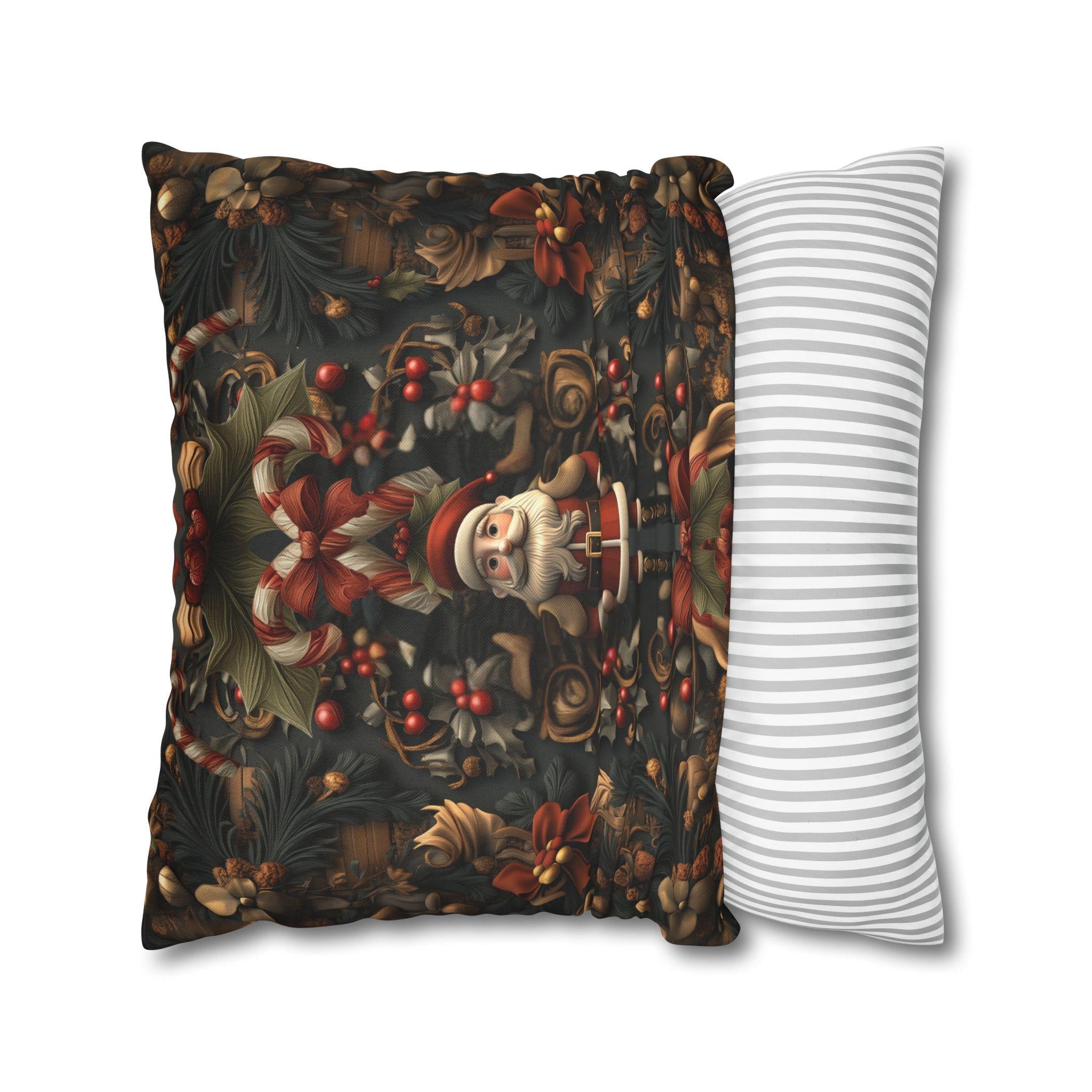 William Morris Inspired Christmas Pillow Cover: Nutcracker Santa Dark Vintage Style Holiday Accent