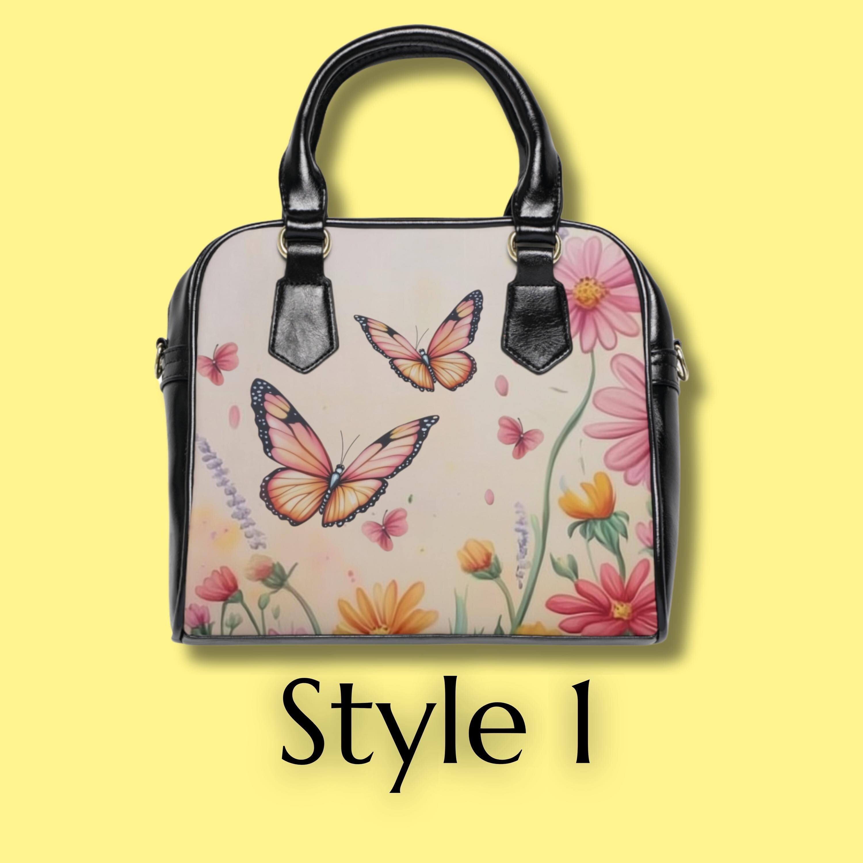 Butterfly Floral Vegan Leather Handbag: Spring Shoulder Satchel with Strap for Women