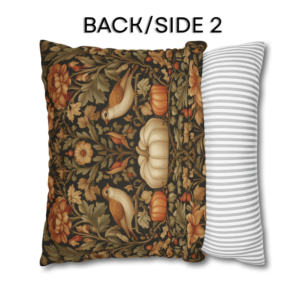 Pumpkin Thief Pillow Cover: William Morris Inspired Autumn Botanical Birds