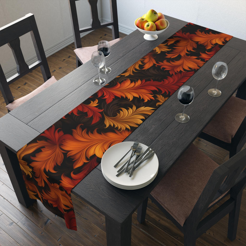 Art Nouveau Fall Table Runner: Ember Orange Acanthus Leaves, Modern Autumn Decor