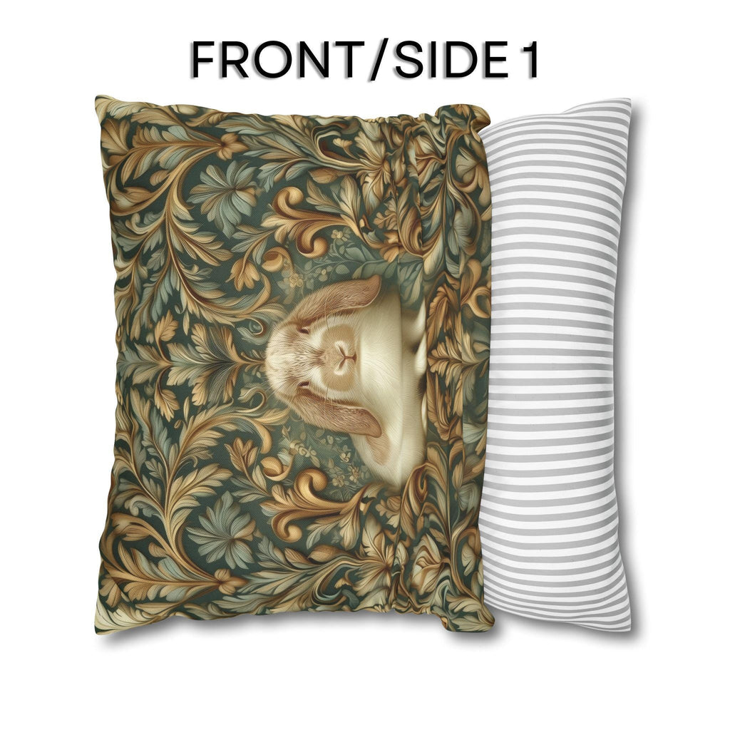 William Morris Woodland Botanical Pillow Cover: American Fuzzy Lop Rabbit