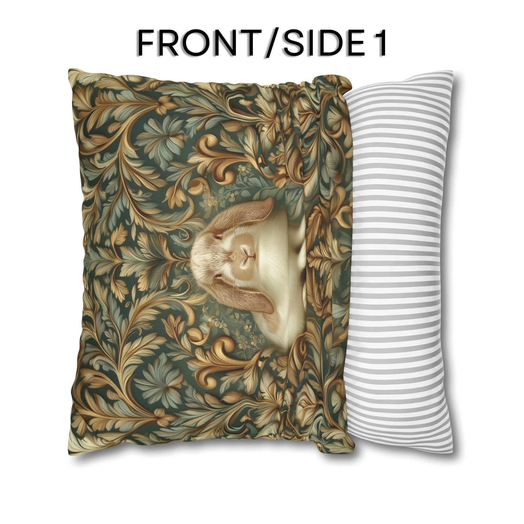 William Morris Woodland Botanical Pillow Cover: American Fuzzy Lop Rabbit