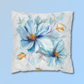 Blue Magnolia Pillow Cover with Golden Accents: Elegant Floral Cushion Case