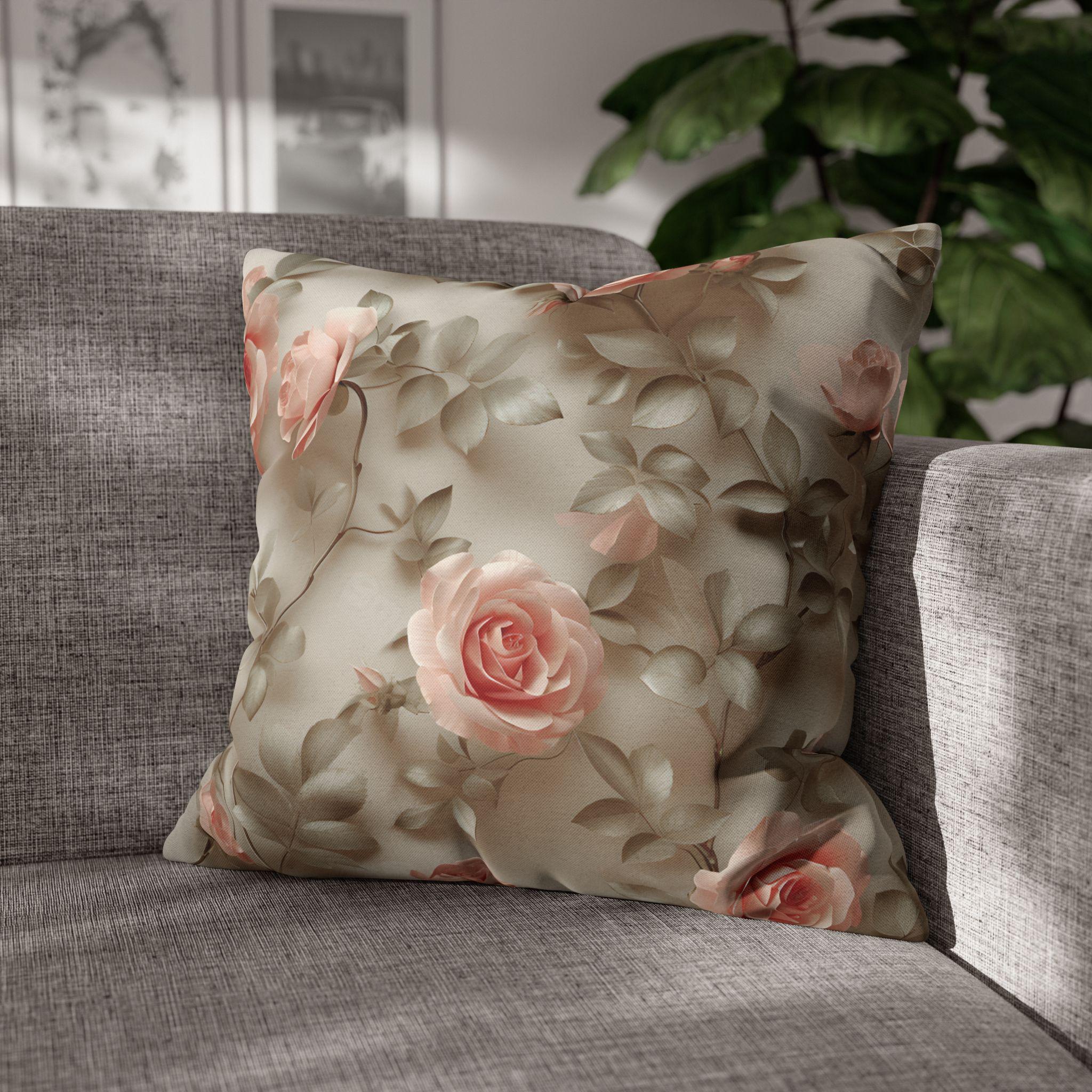Pink Rose Throw Pillow Cover - Botanical Blush Design