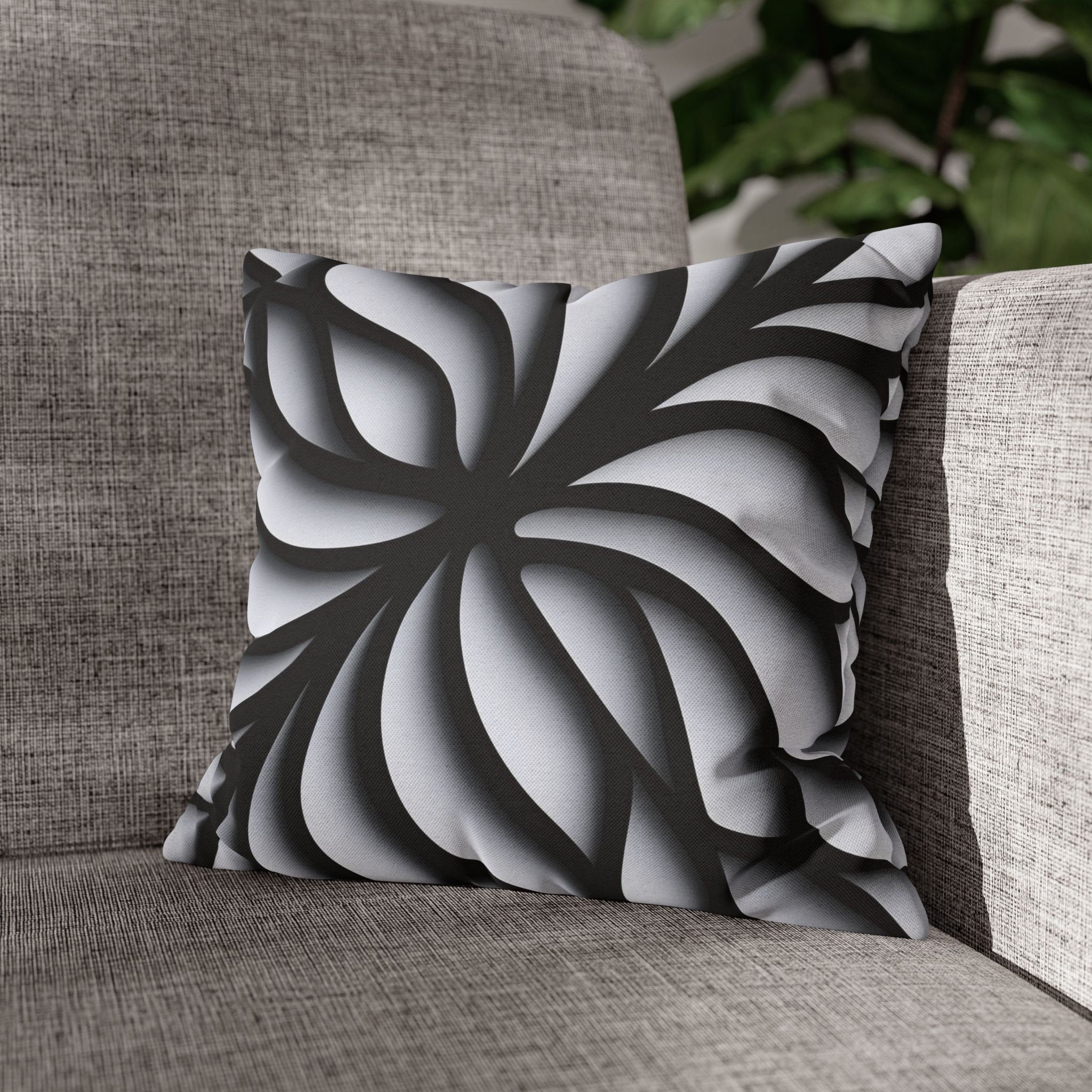 Abstract Floral Pillow Cover, Black and White Geometric Cushion
