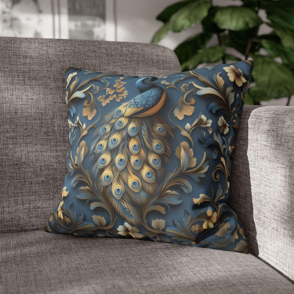 Elegant William Morris Peacock Pillow Cover: Vintage Arts & Crafts Blue Gold Bird Cushion Design