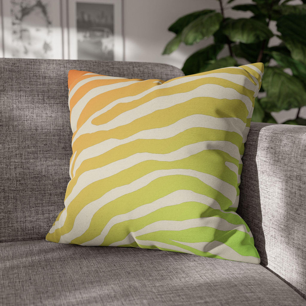 Vibrant Zebra Stripe Pillow Cover: Orange-Lime Gradient Safari Decor for Modern Living Spaces