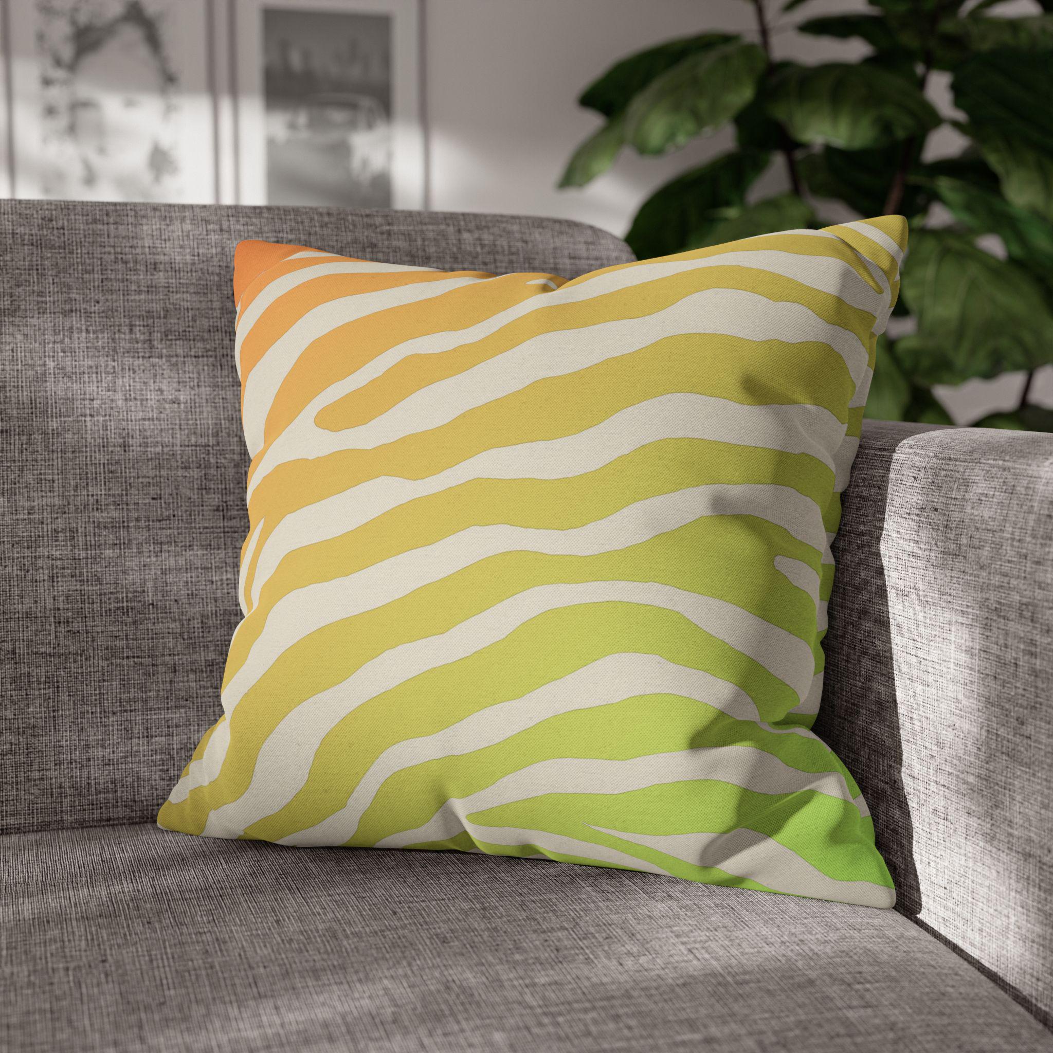 Vibrant Zebra Stripe Pillow Cover: Orange-Lime Gradient Safari Decor for Modern Living Spaces