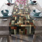 Geometric Abstract Table Runner: Earthy Muted Tones, Modern Rustic Decor, Hand-painted Effect