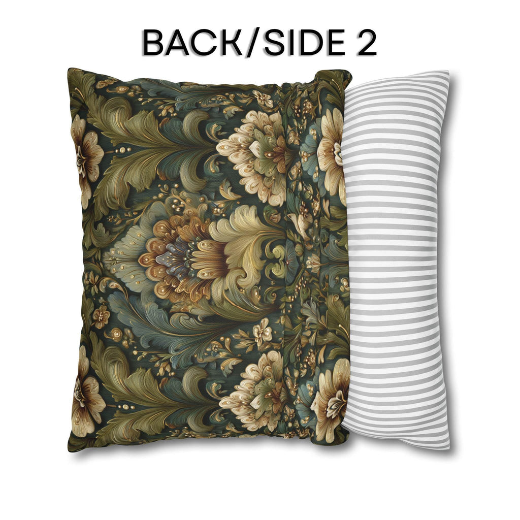 Botanical Damask Throw Pillow Cover: Moody Sage, Teal and Cream Floral