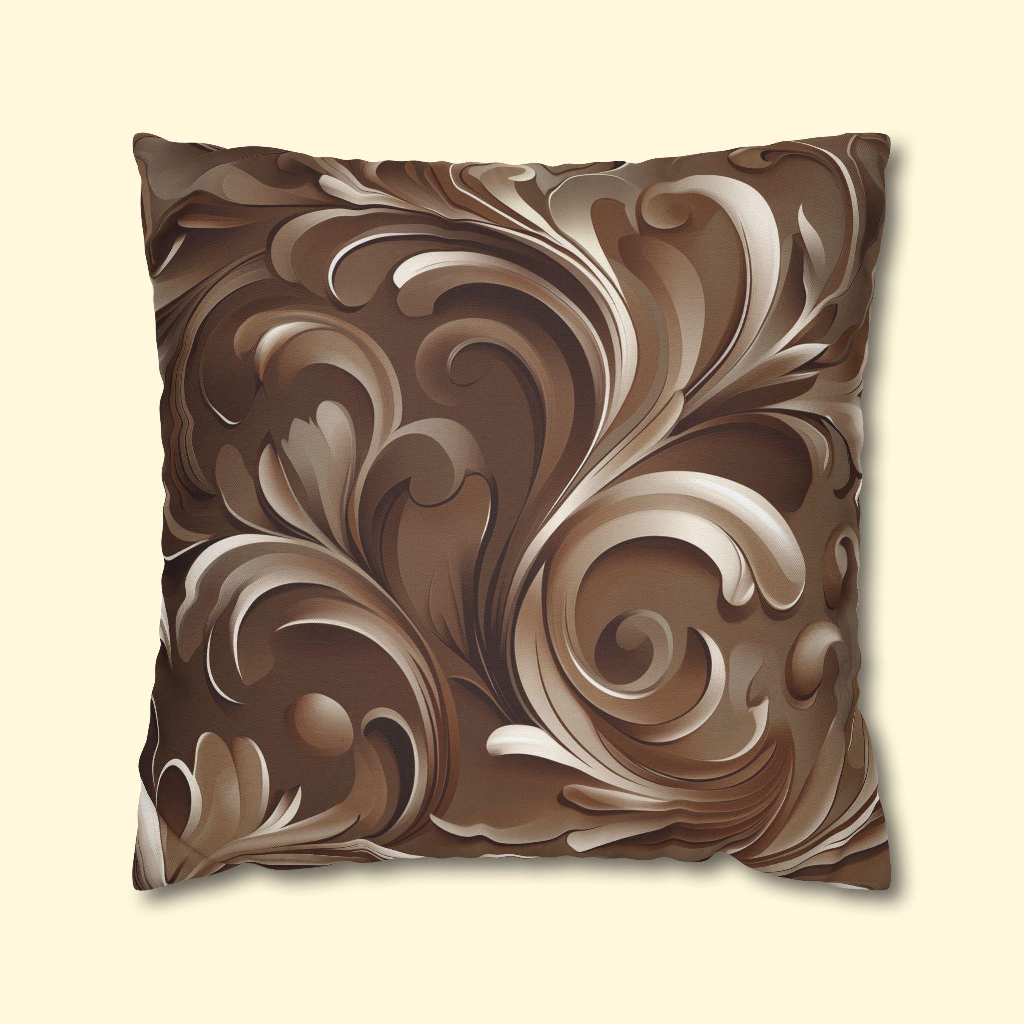 Elegant Floral Baroque Pillow Cover: Mocha Swirl Decorative Accent Cushion Sham for Sofa Pillow