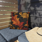 Autumn Leaf Outdoor Pillow: Red, Gold, Black - Weather Resistant