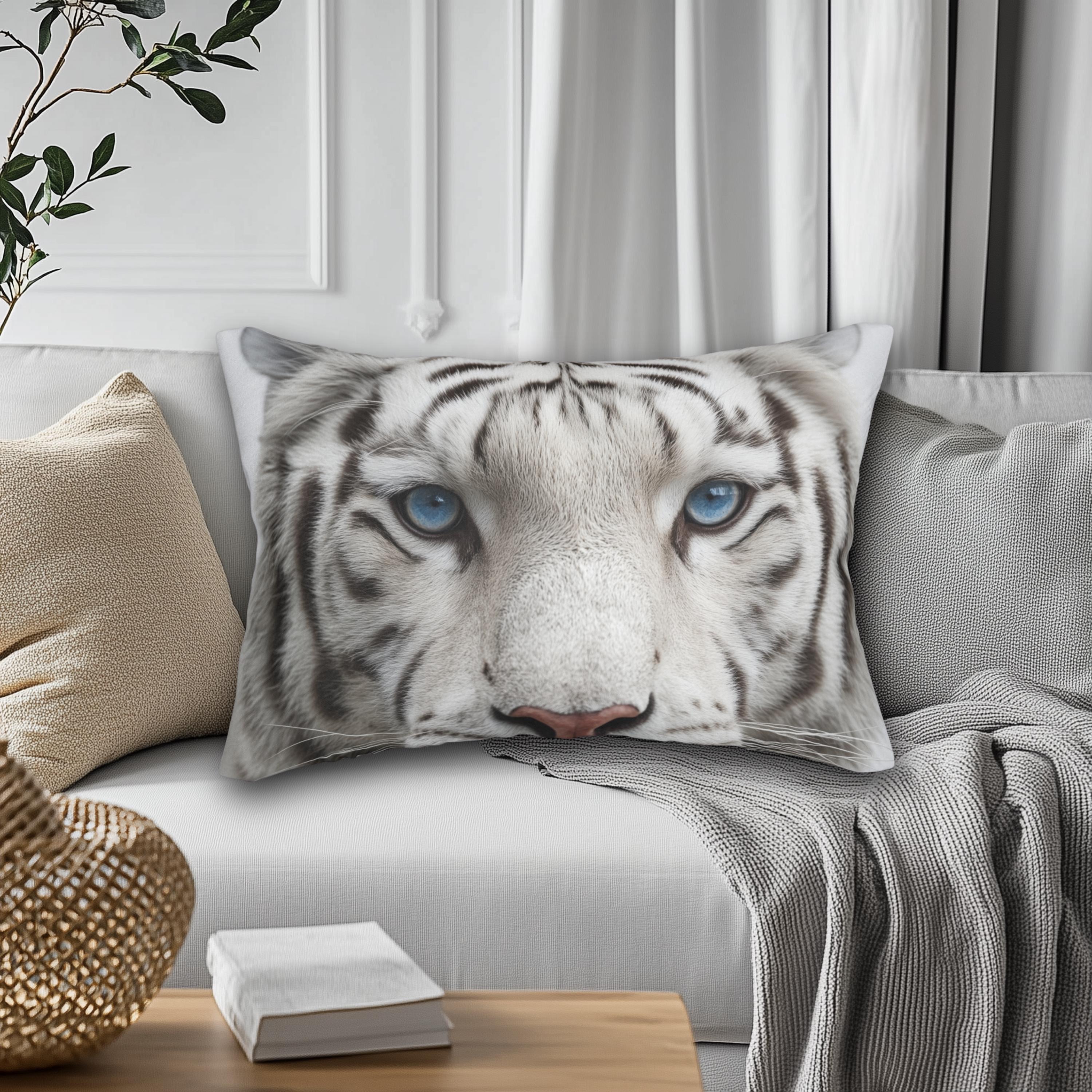 White Tiger Lumbar Pillow: Jungle Safari Accent Cushion