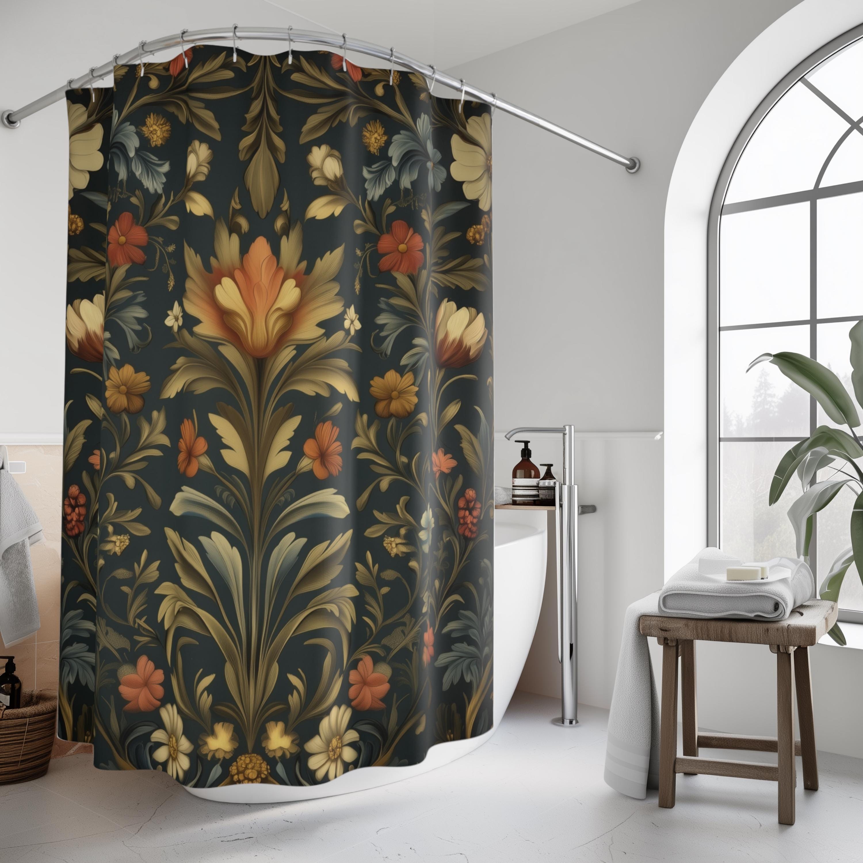 William Morris Botanical Shower Curtain: Golden Ochre Floral Tapestry