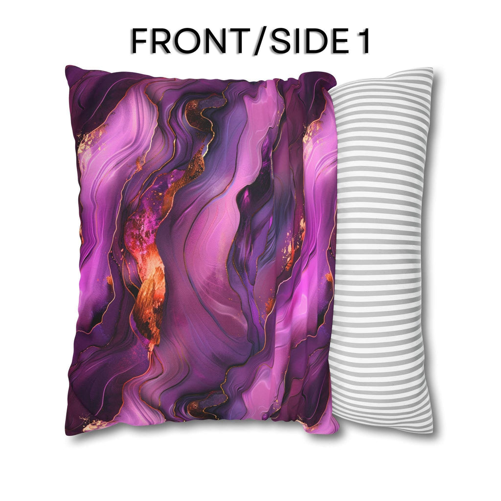 Abstract Plum Pillow Cover: Waves of Amethyst with Copper Fire Colored Accents