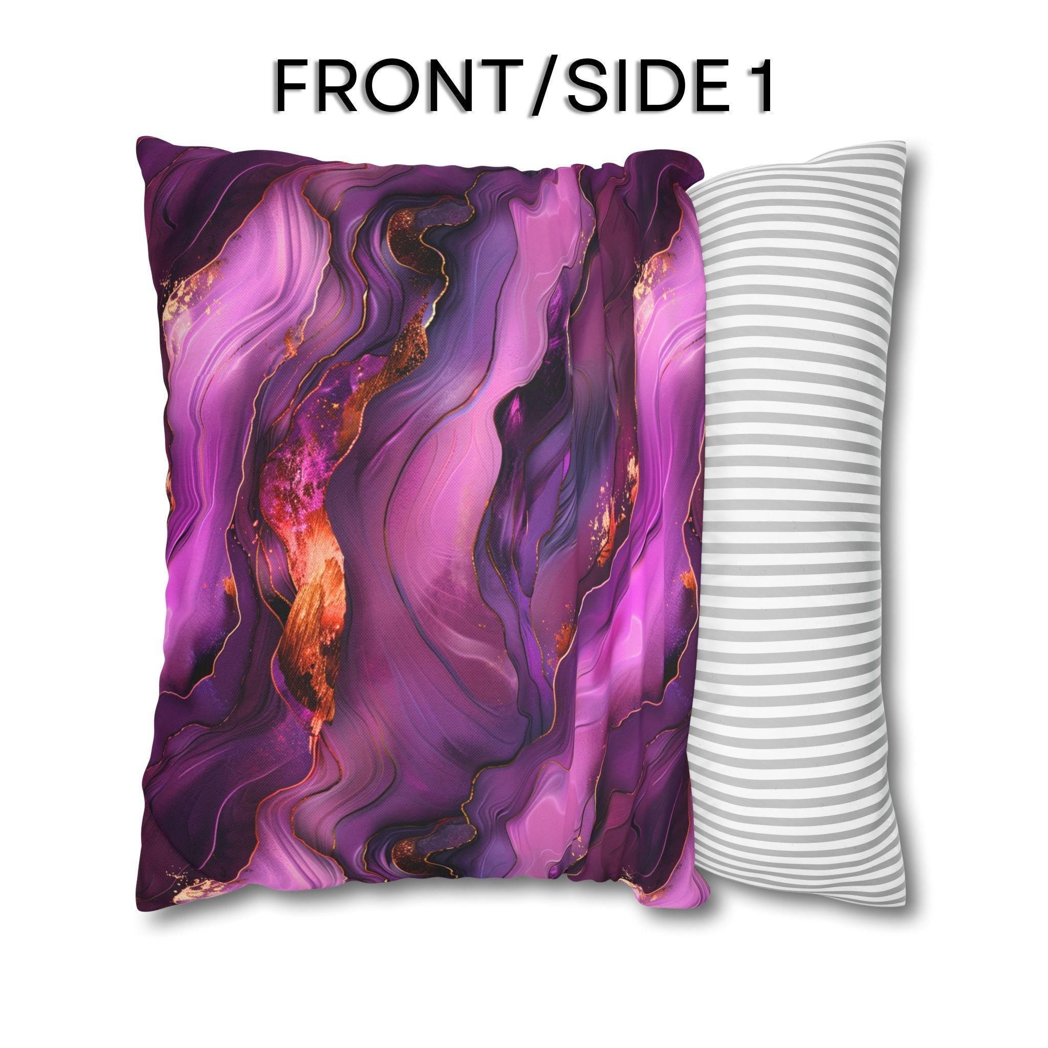 Abstract Plum Pillow Cover: Waves of Amethyst with Copper Fire Colored Accents