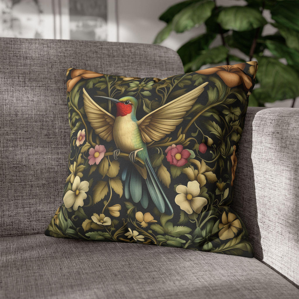 William Morris Inspired Hummingbird Floral Pillow Cover: Arts and Crafts Garden Accent
