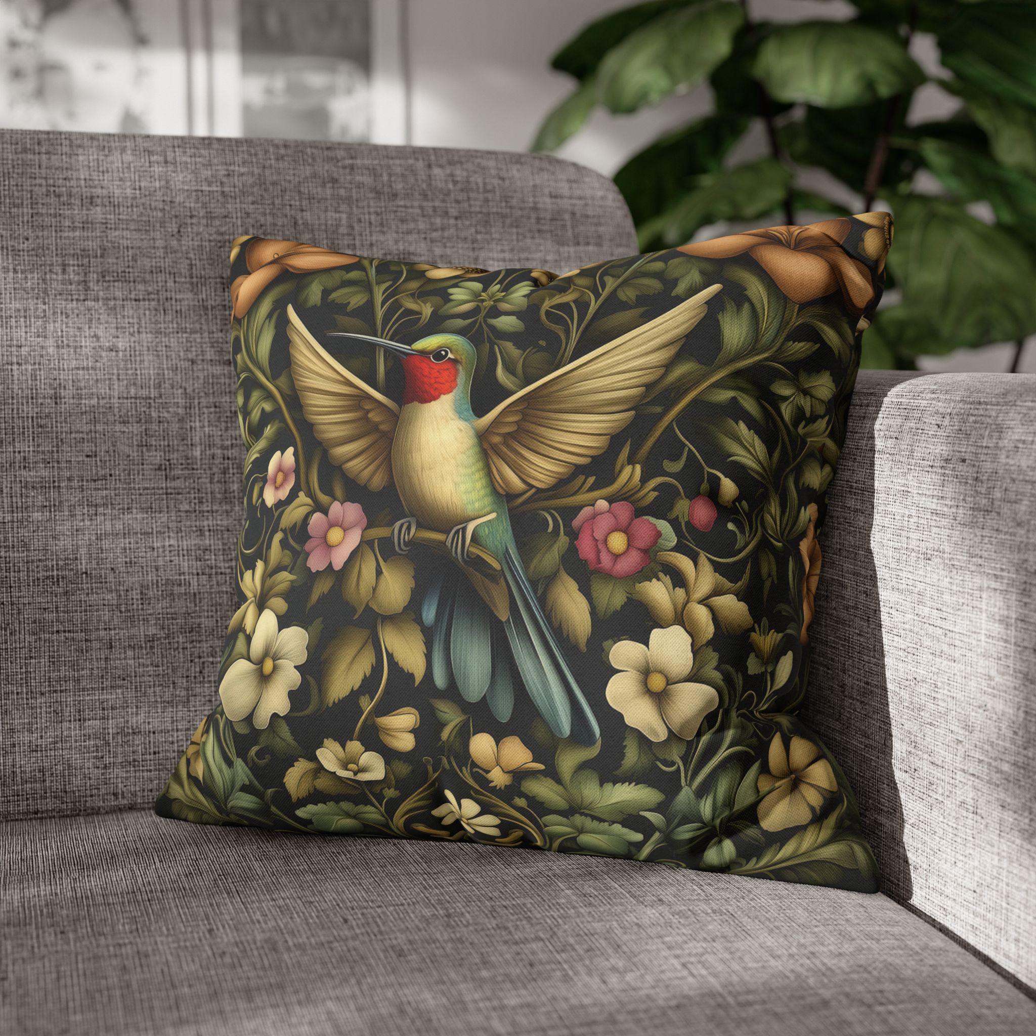 William Morris Inspired Hummingbird Floral Pillow Cover: Arts and Crafts Garden Accent