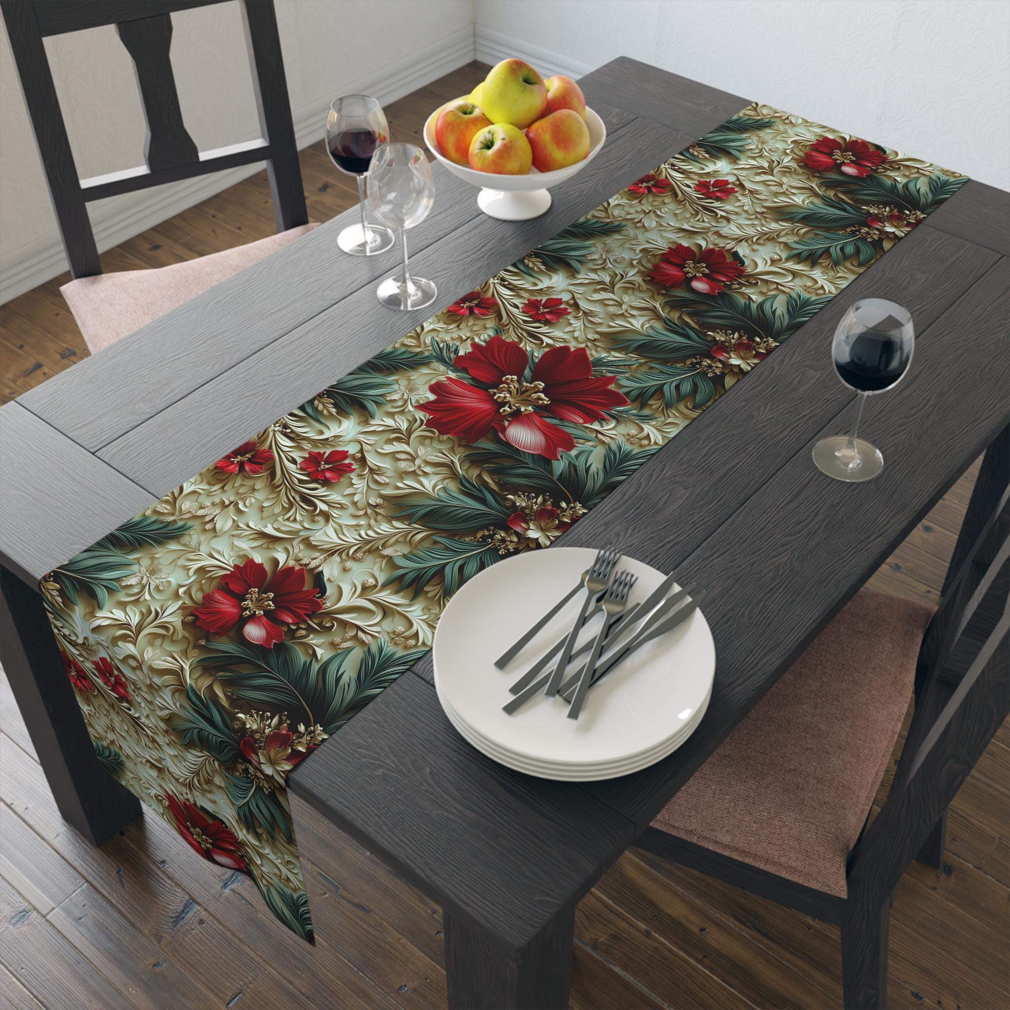Elegant Poinsettia Table Runner: Festive Christmas Decor for Holiday Dining and Winter Entertaining