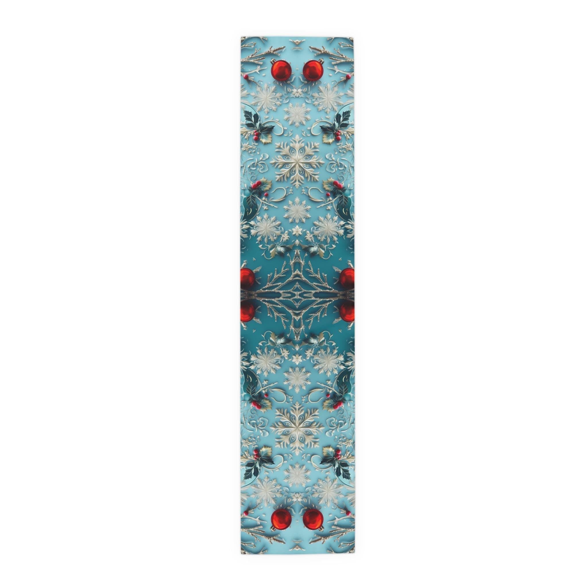 Winter Wonderland Table Runner Blue Aqua & Red Christmas Dining Holiday Centerpiece Festive Design