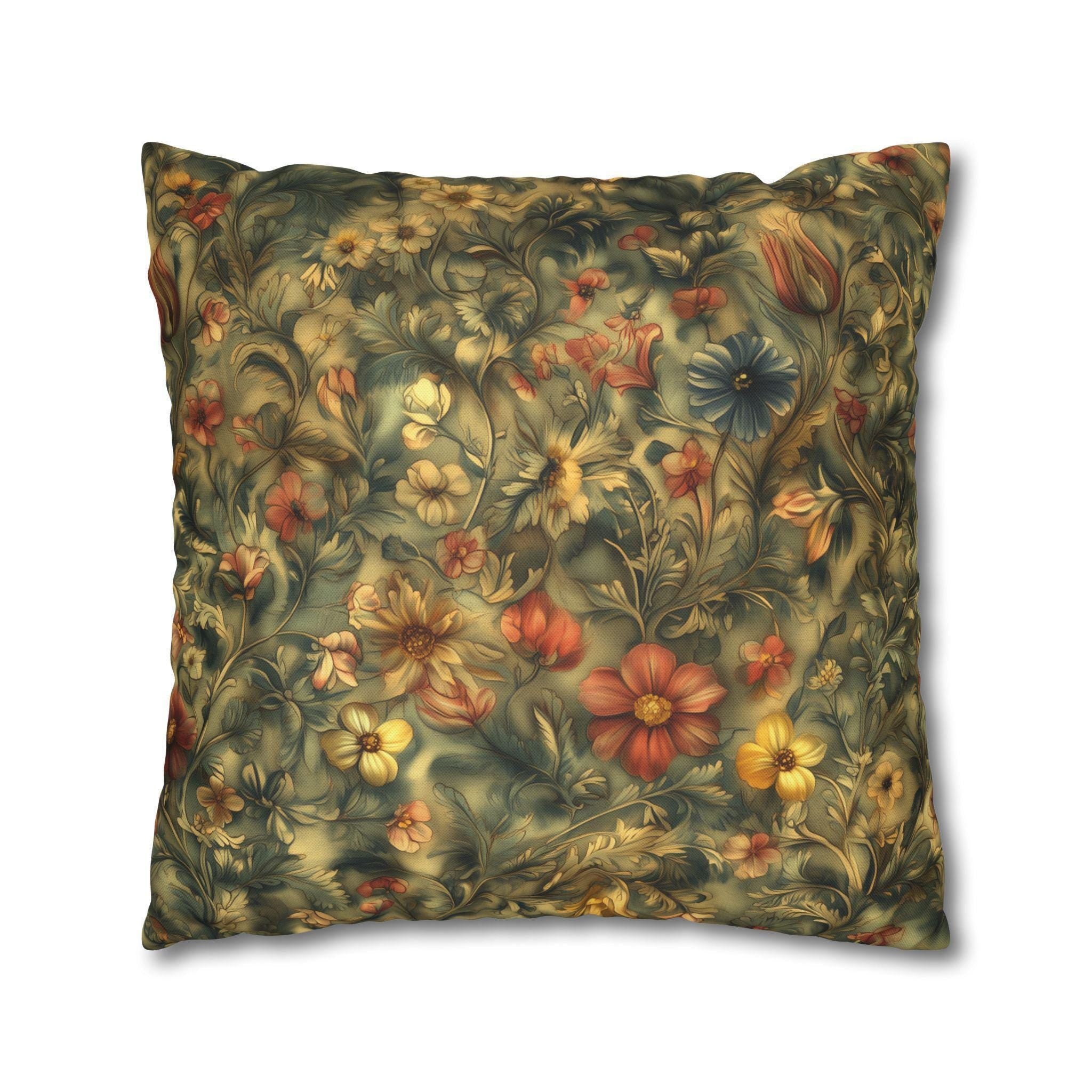 William Morris Botanical Pillow Cover: Jewel Tone Floral Tapestry Arts & Crafts Accent