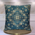 Vintage Teal Medallion Pillow Cover: Persian Rug Print Cushion