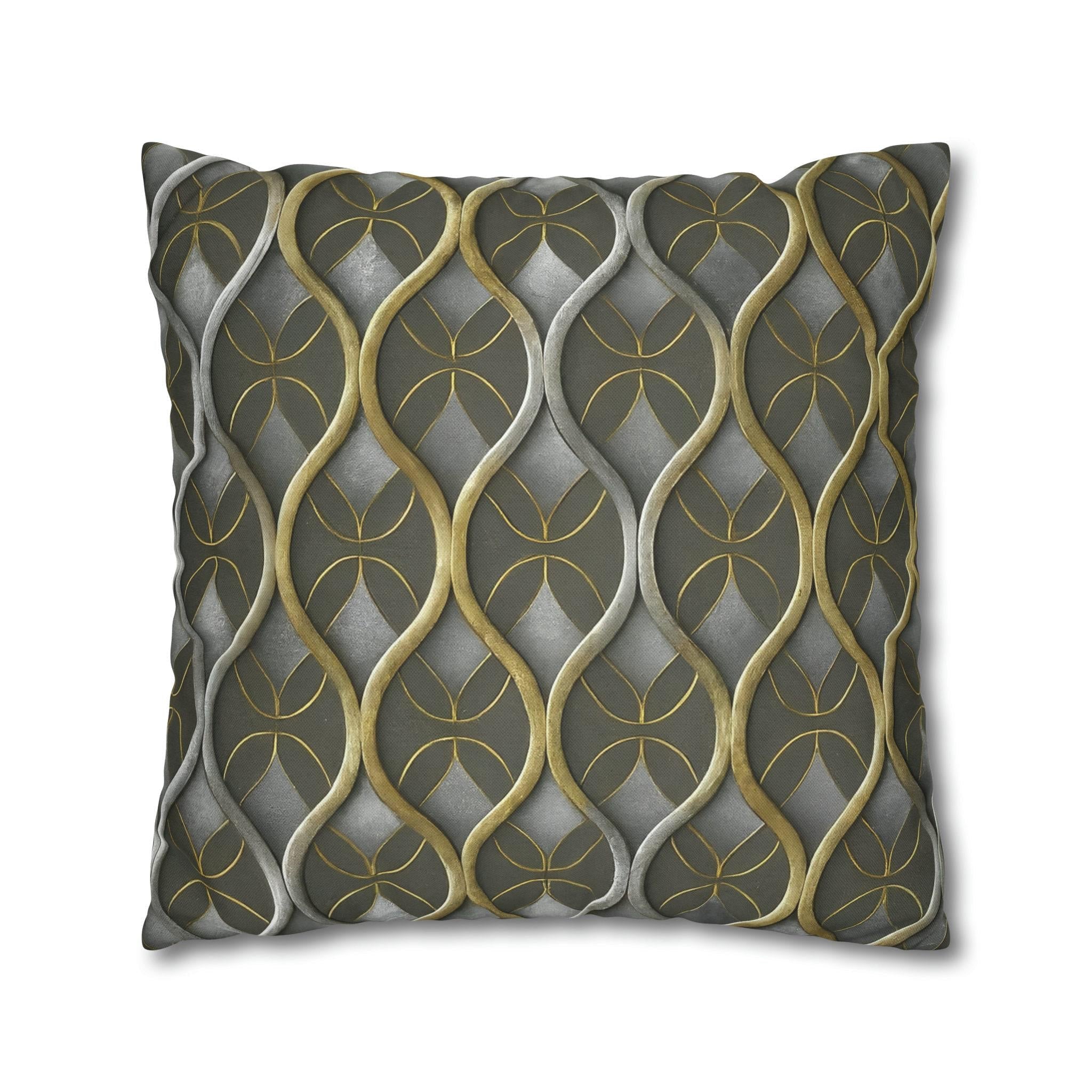 Art Deco Pillow Cover: Metallic Gold Trellis, Dark Gray Cushion