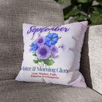 September Birth Flower Pillow Cover: Aster & Morning Glory Design - Elegant Floral Home Decor Gift