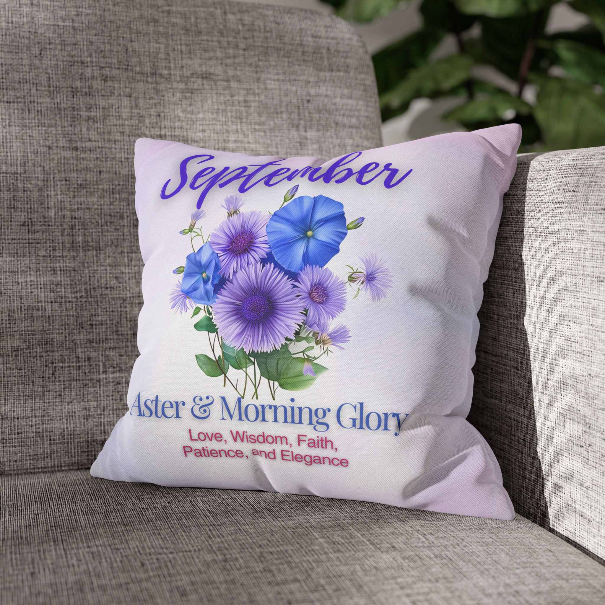 September Birth Flower Pillow Cover: Aster & Morning Glory Design - Elegant Floral Home Decor Gift