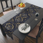 Royal Blue & Gold Damask Table Runner: Faux Brocade Holiday Accent